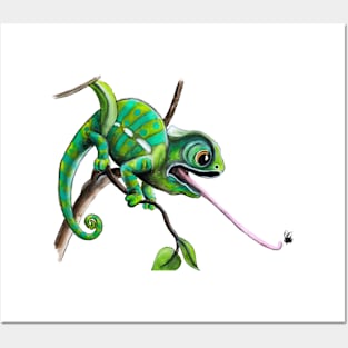 Chameleon gets a bug Posters and Art